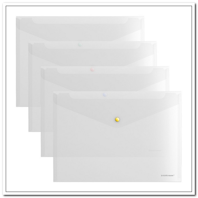 Папка-конверт на кнопке А4 160мкр прозрачная с цветной кнопкой, Glossy Clear арт. 50205 Еrich Krause       