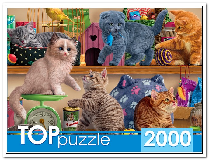 Пазлы 2000 эл. Смешные котята в зоомагазине арт. ХТП2000-1596