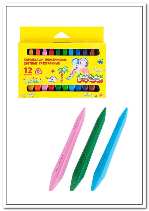 Восковые карандаши 12 цветов КАЛЯКА-МАЛЯКА, двухсторонние, трехгранные    арт. КПКМ12