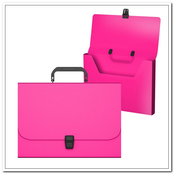 Папка-портфель А4  1 отделение на замке, с ручкой, розовый пластик 0,7мм, Matt Neon арт. 50451 Еrich Krause     