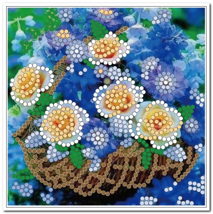 Вышивание бисером  Корзина с синими цветами    15*15 см. арт. BL209