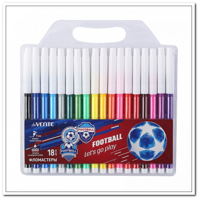 Фломастеры "deVENTE. Play Football" 18 цветов с невентилируемым колпачком, в пластиковом блистере арт. 5082102
