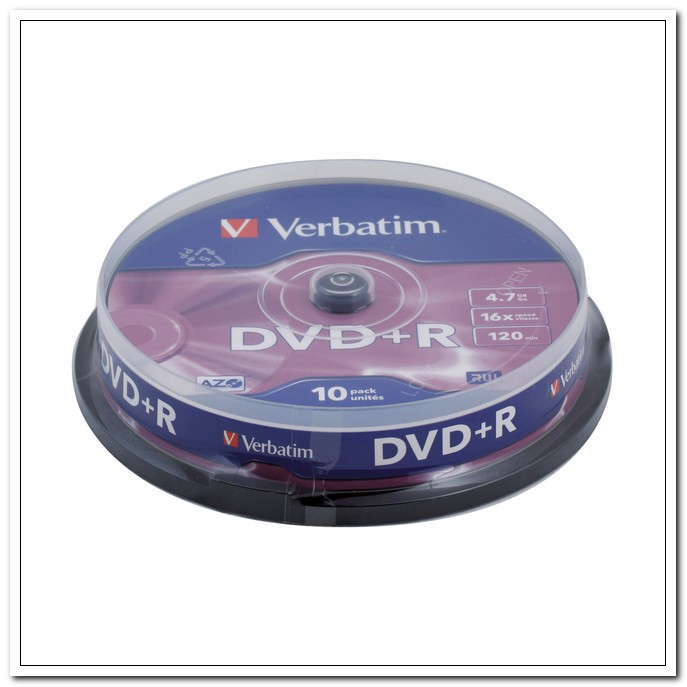 Диск DVD+R Verbatim 4.7ГБ, 16x, Cake Box (комплект 10 шт) арт. 510126/4986