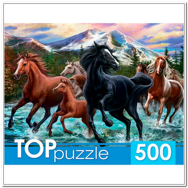 Пазлы 500 эл. Табун лошадей в горах.  TOPpuzzle  арт. ХТП500-6812